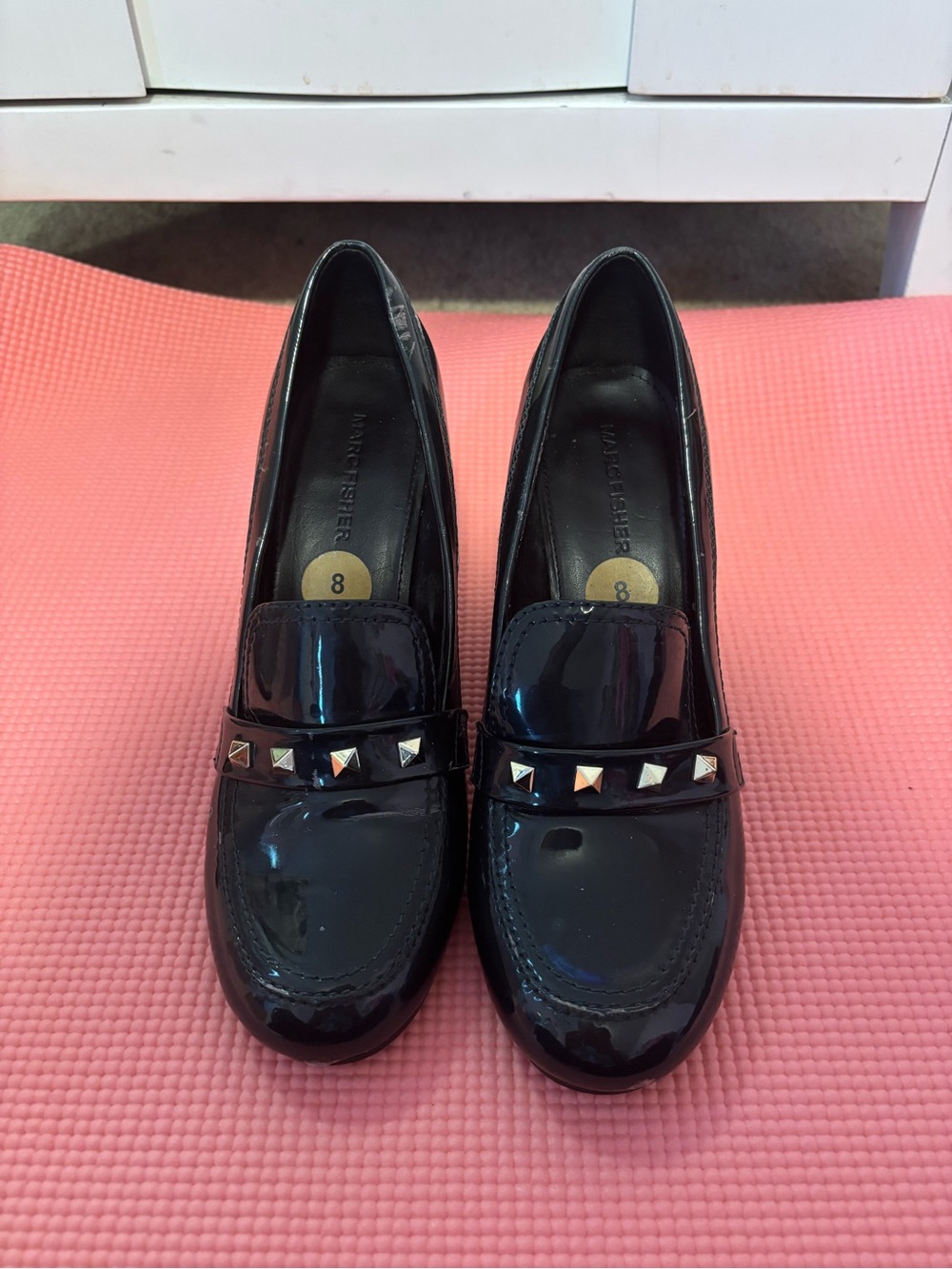 Dark Green Patent Studded Loafers - Women's Size 8